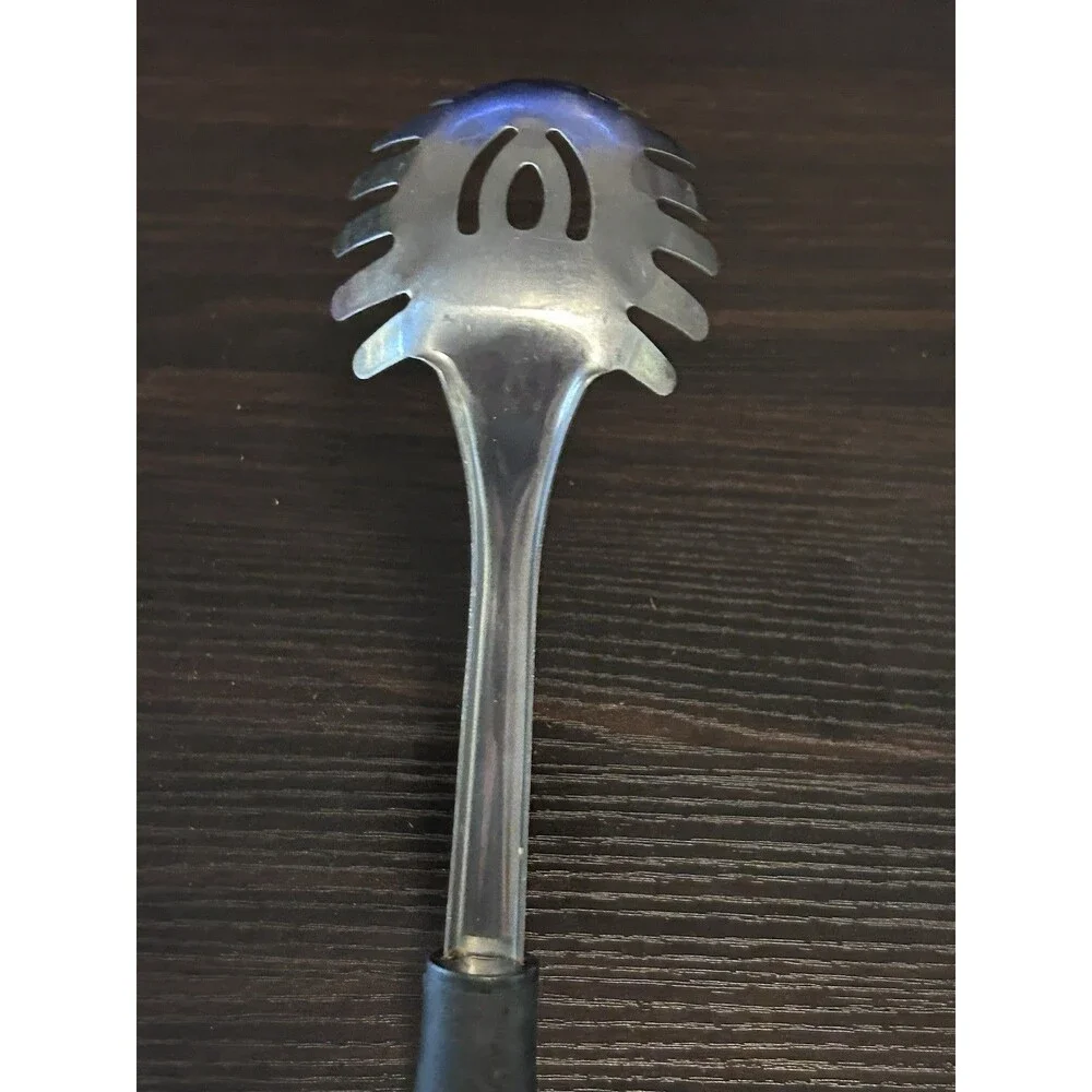 Vintage EKCO Stainless Steel Pasta Server Spaghetti Spoon Black Handle 12”